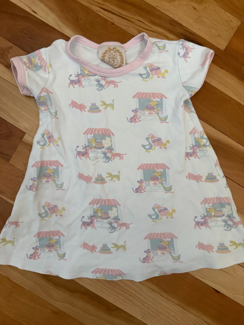 The Beaufort Bonnet Company Pastel Market Print White Pink Baby Dress